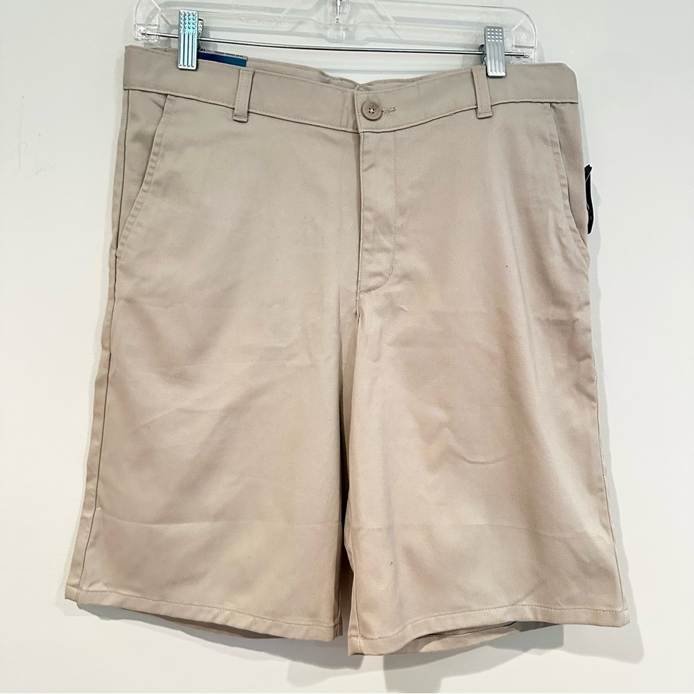 Izod Flat Front Natural Stretch‎ Uniform Short Boy's 18 Husky Khaki Cotton Blend